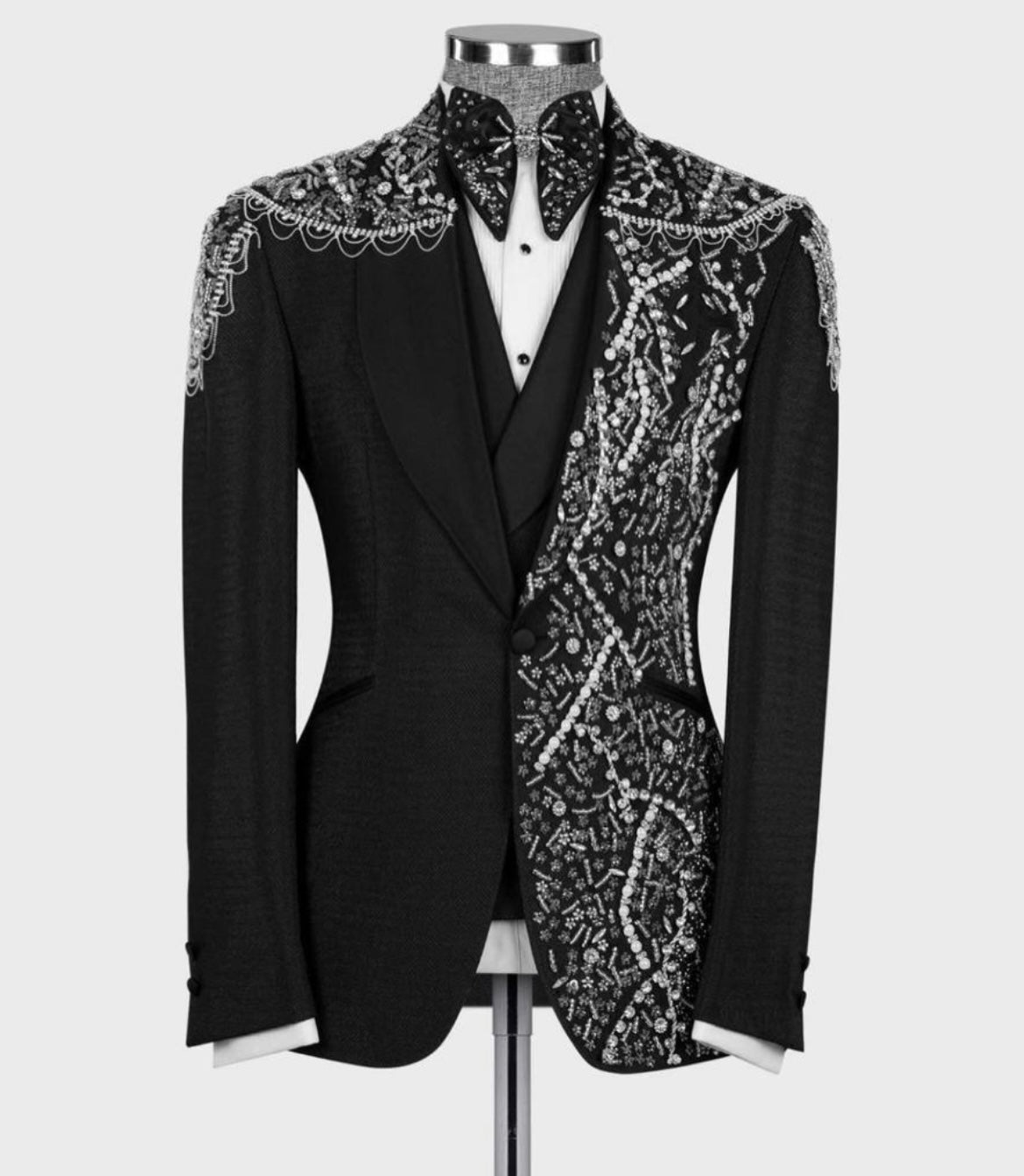 BLACK STONE EMBOSSED SHAWL LAPEL TUXEDO