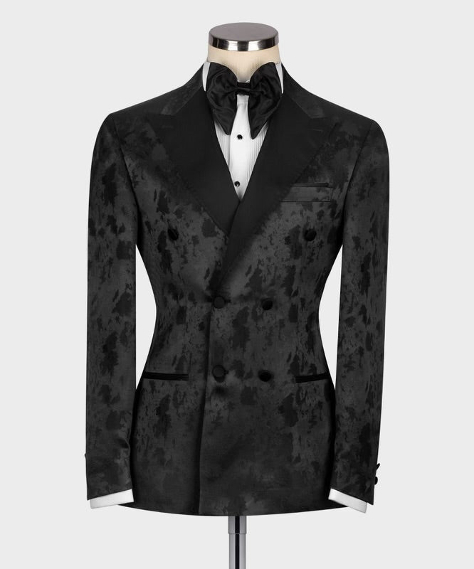 CAMOUFLAGE BLACK PEAK LAPEL DOUBLE BREASTED TUXEDO