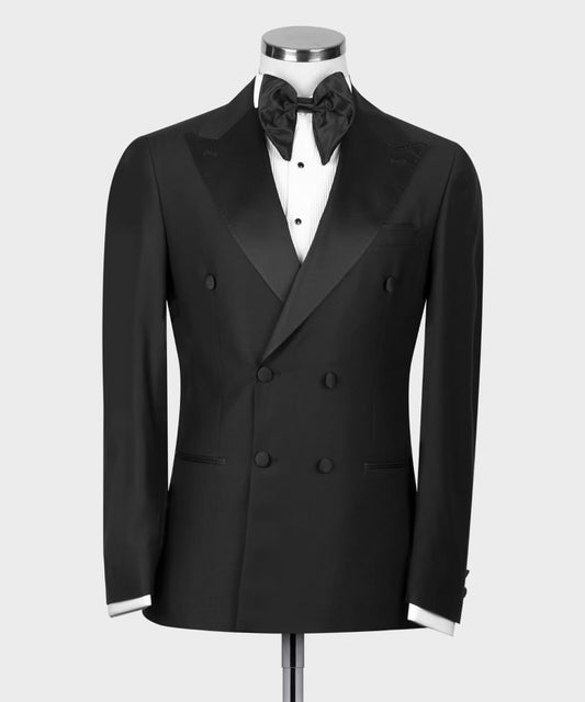 BLACK DOUBLE BREASTED PEAK LAPEL TUXEDO