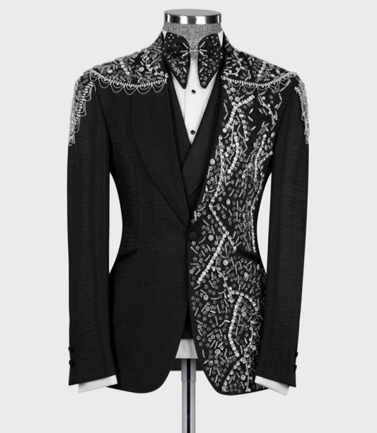 BLACK STONE EMBOSSED SHAWL LAPEL TUXEDO