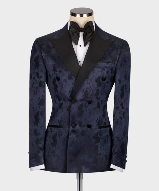 CAMOUFLAGE BLUE PEAK LAPEL DOUBLE BREASTED TUXEDO
